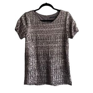 VELVET BY GRAHAM AND SPENCER Crew Neck Short Sleeve  Blouse Sequins M